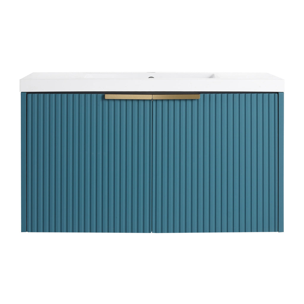 Contemporary Wall Mounted Bathroom Vanity With Resin Double Sink