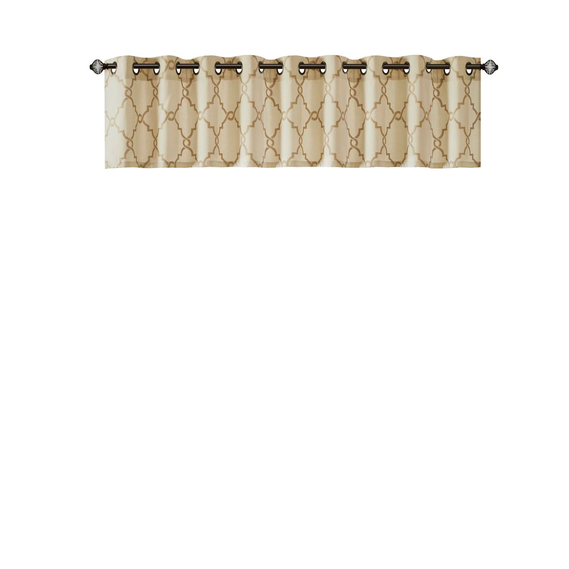 Saratoga - Fretwork Print Grommet Top Window Valance - Beige / Gold