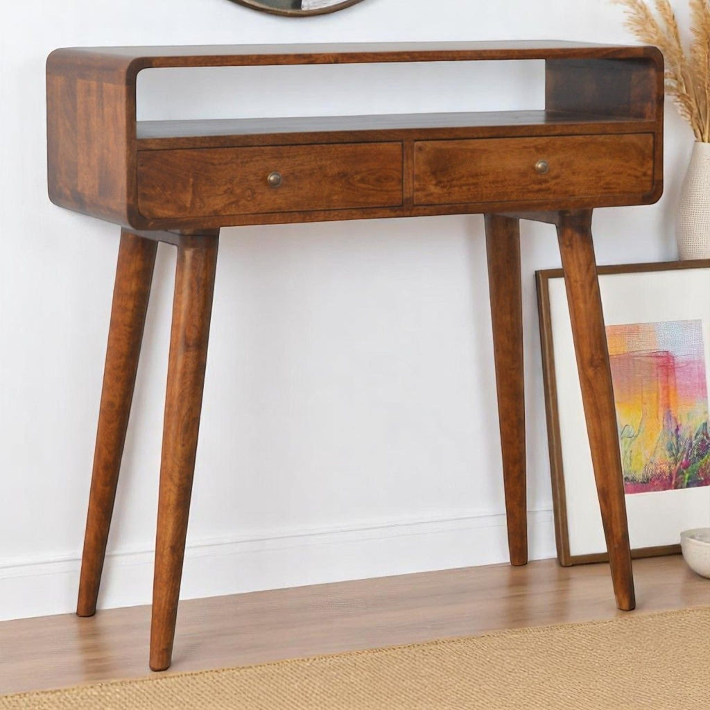 Curved Chestnut Console Table