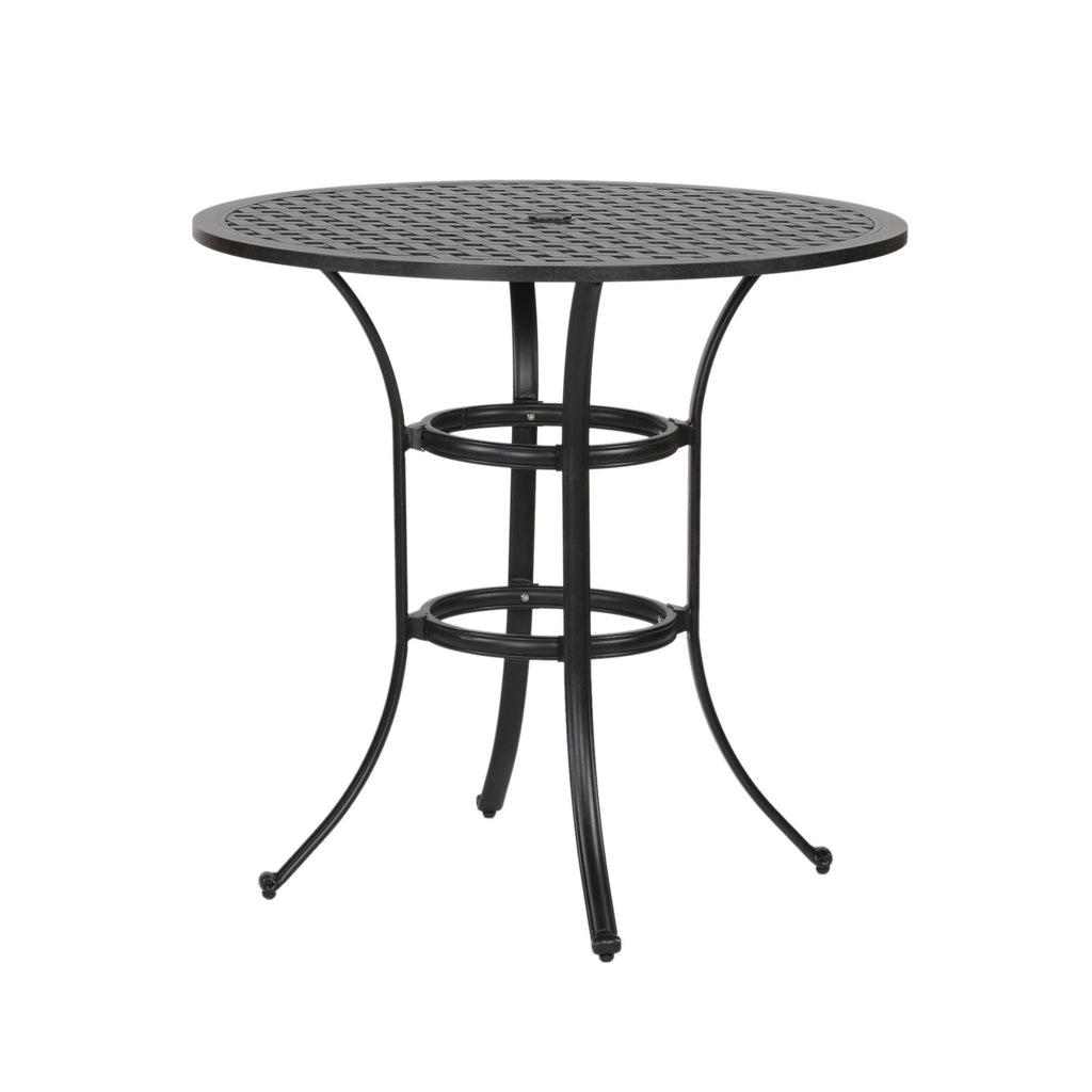 Cast Aluminum Round Counter Table With Lattice Design And Umbrella Hole - Dark Lava Bronze