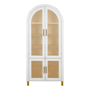 Tall Arched Cabinet With Rattan Doors & Adjustable Shelves