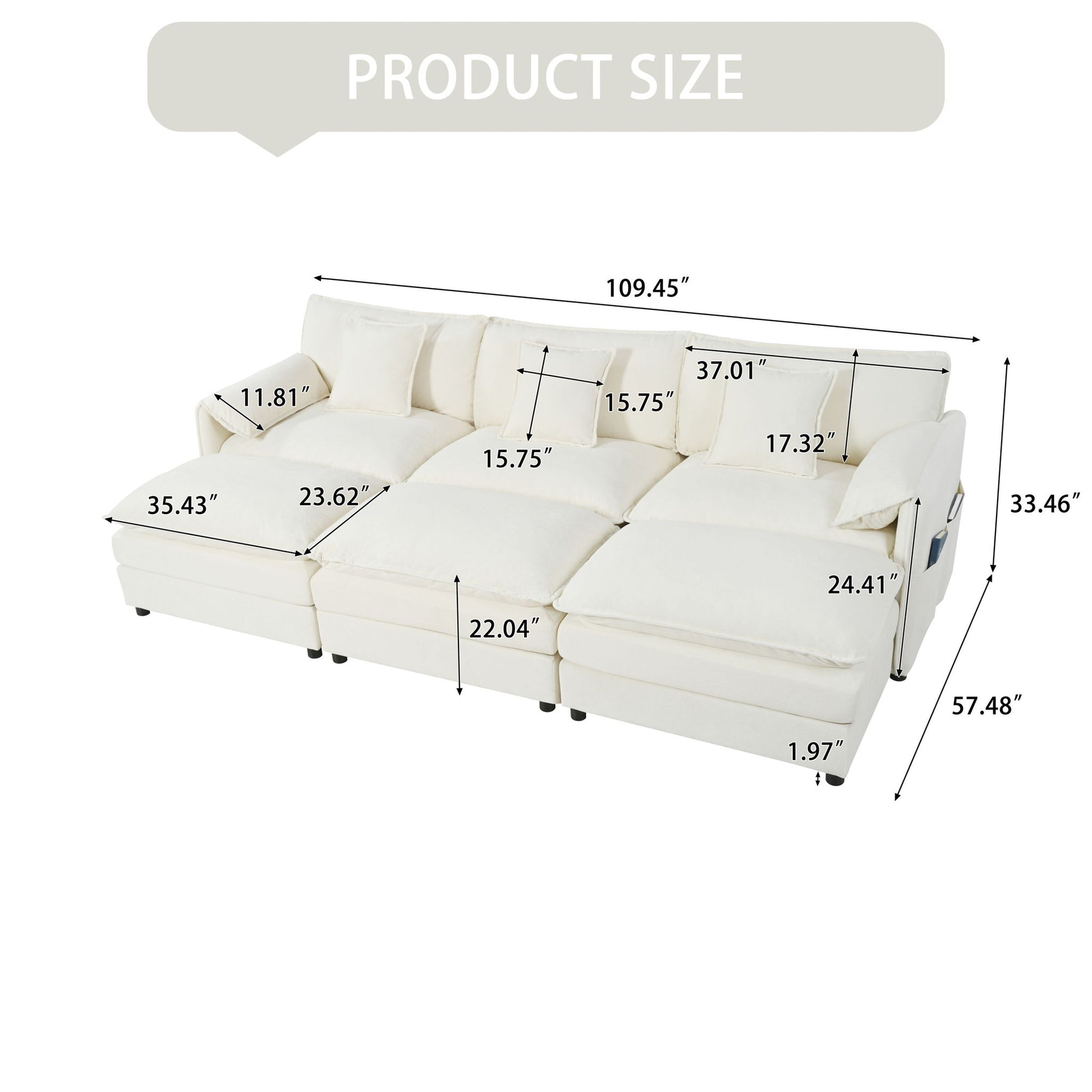 Modern Comfy Deep Seat Modular Sectional Sofa Cloud Couch With Ottoman