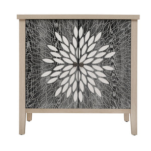 2 Door Carved Storage Cabinet With Adjustable Shelf, Accent Furniture