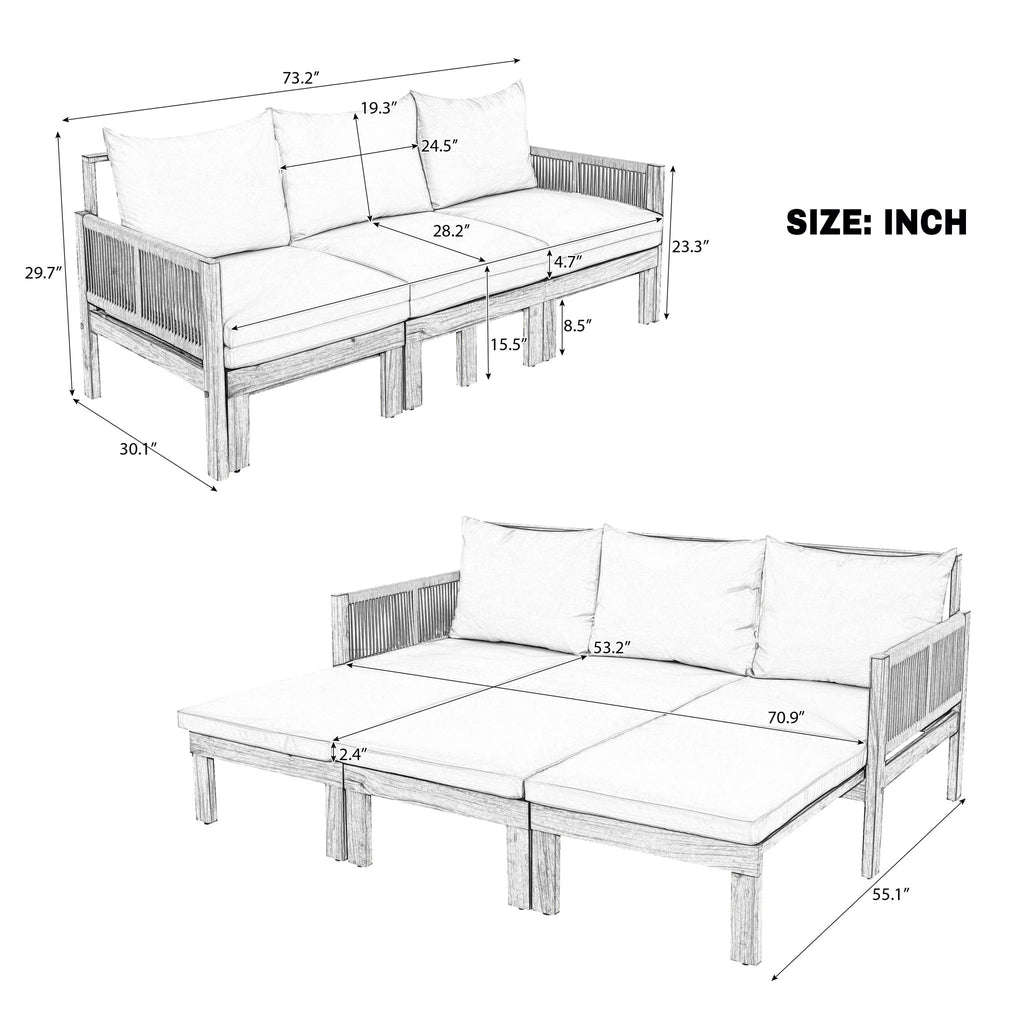 Outdoor 3 Seat Patio Sunbed
