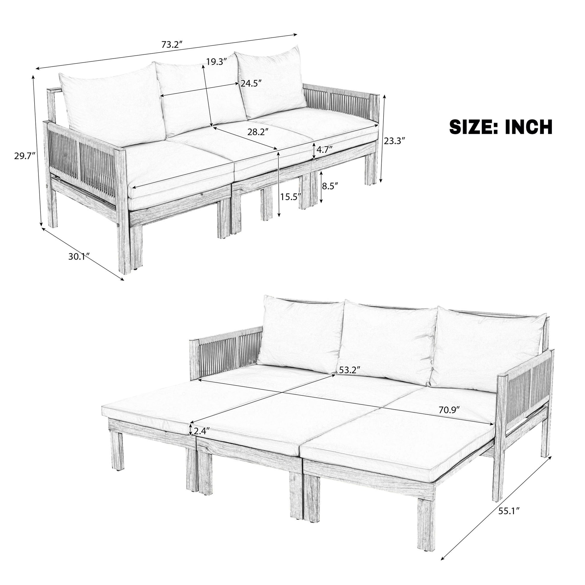 Outdoor 3 Seat Patio Sunbed