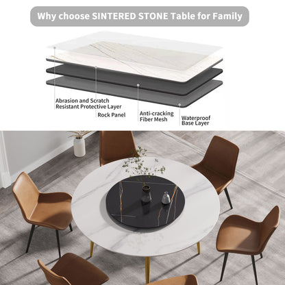 Modern Artificial Stone Round Dining Table, Can Accommodate 6 People Artificial Stone Turntable