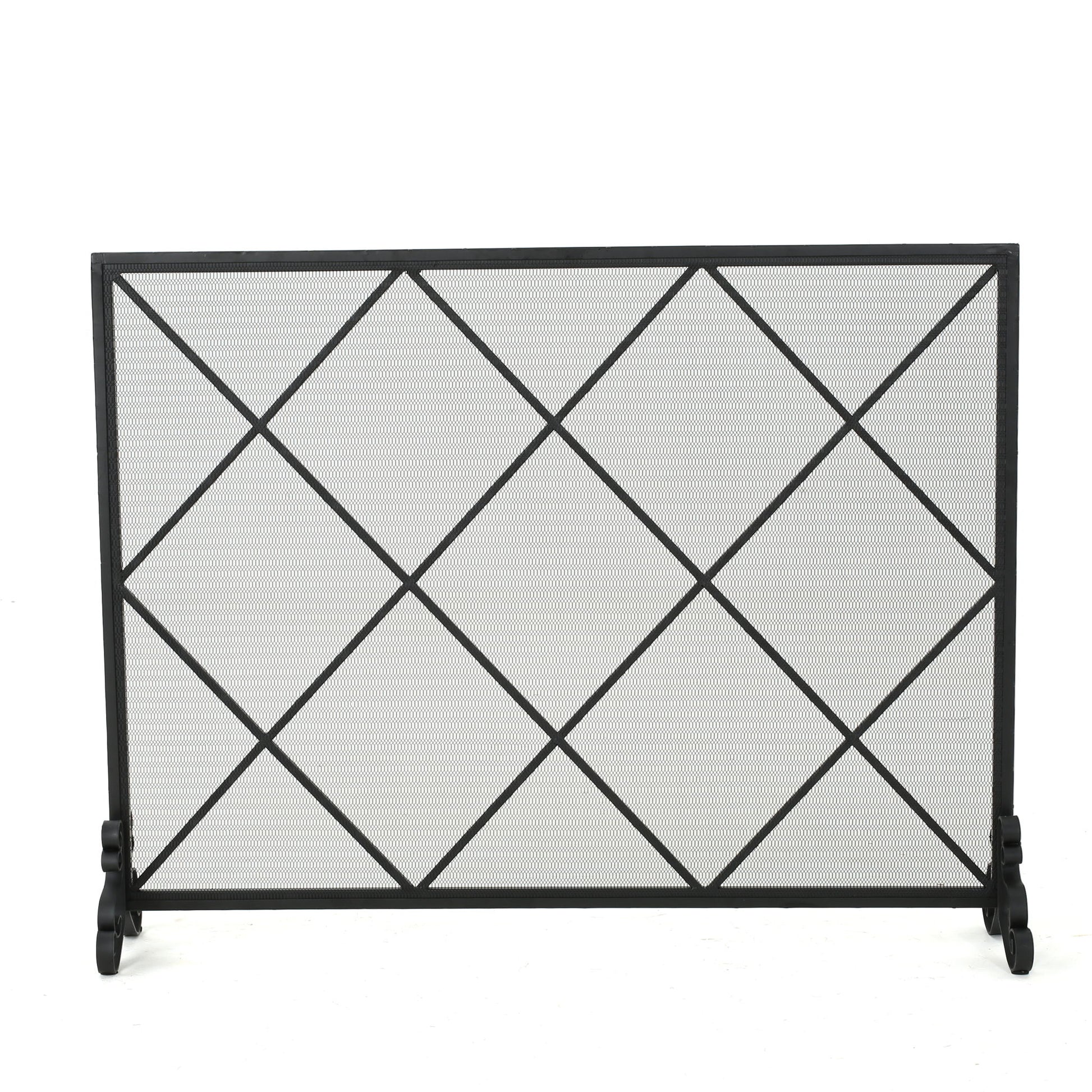 Minimalist Single Panel Iron Fireplace Screen With Diamond Design