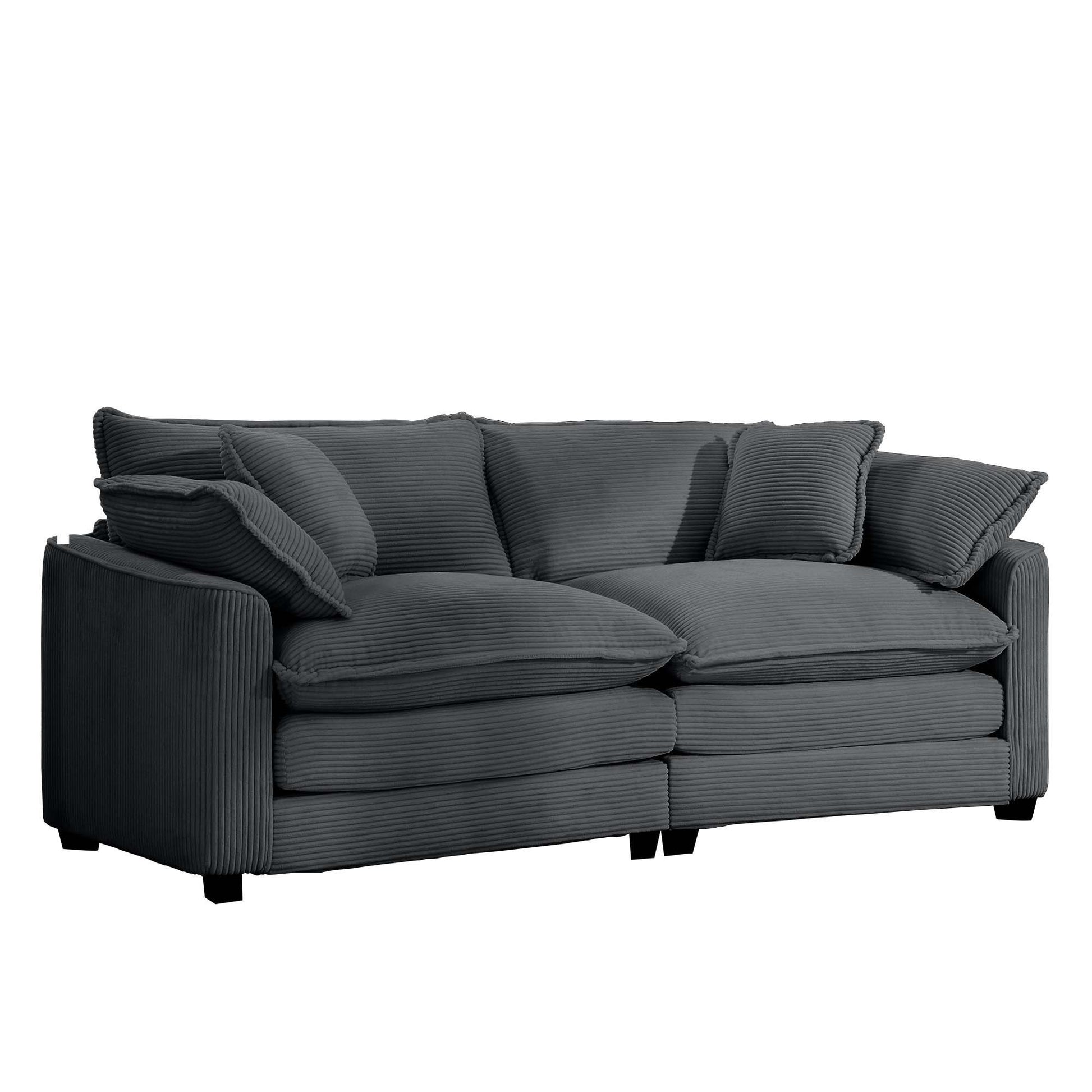 Modern 2 Seater With 4 Pillows, Upholstered Deep Seating Loveseat