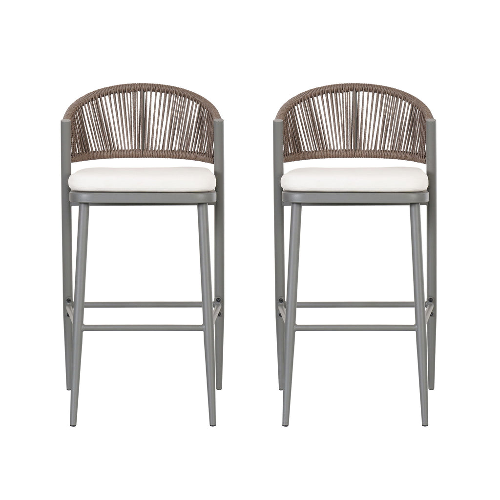 Outdoor Bar Height Metal Frame Counter Stools With Scallop Shaped Backrest & Water Resistant Cushions