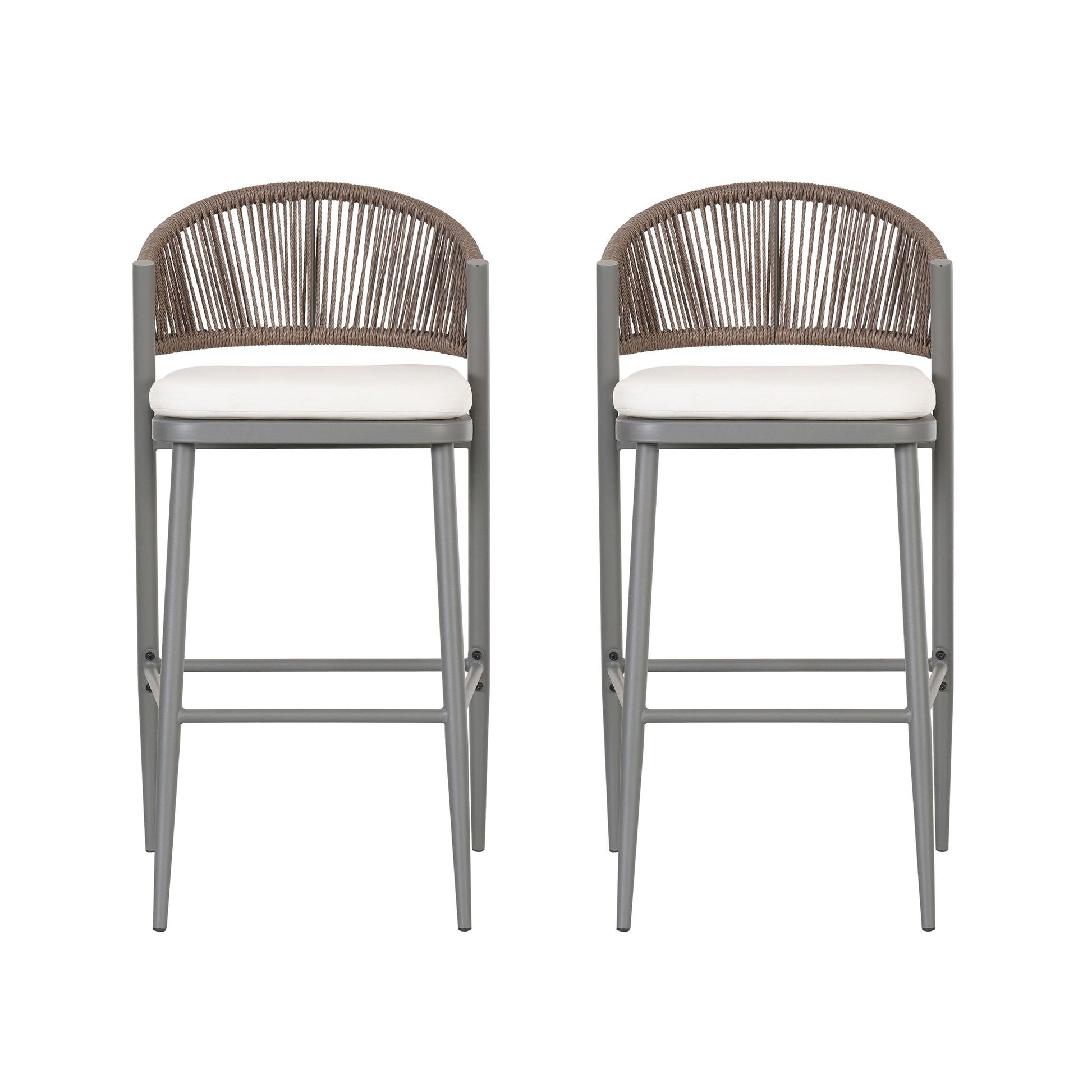 Outdoor Bar Height Metal Frame Counter Stools With Scallop Shaped Backrest & Water Resistant Cushions