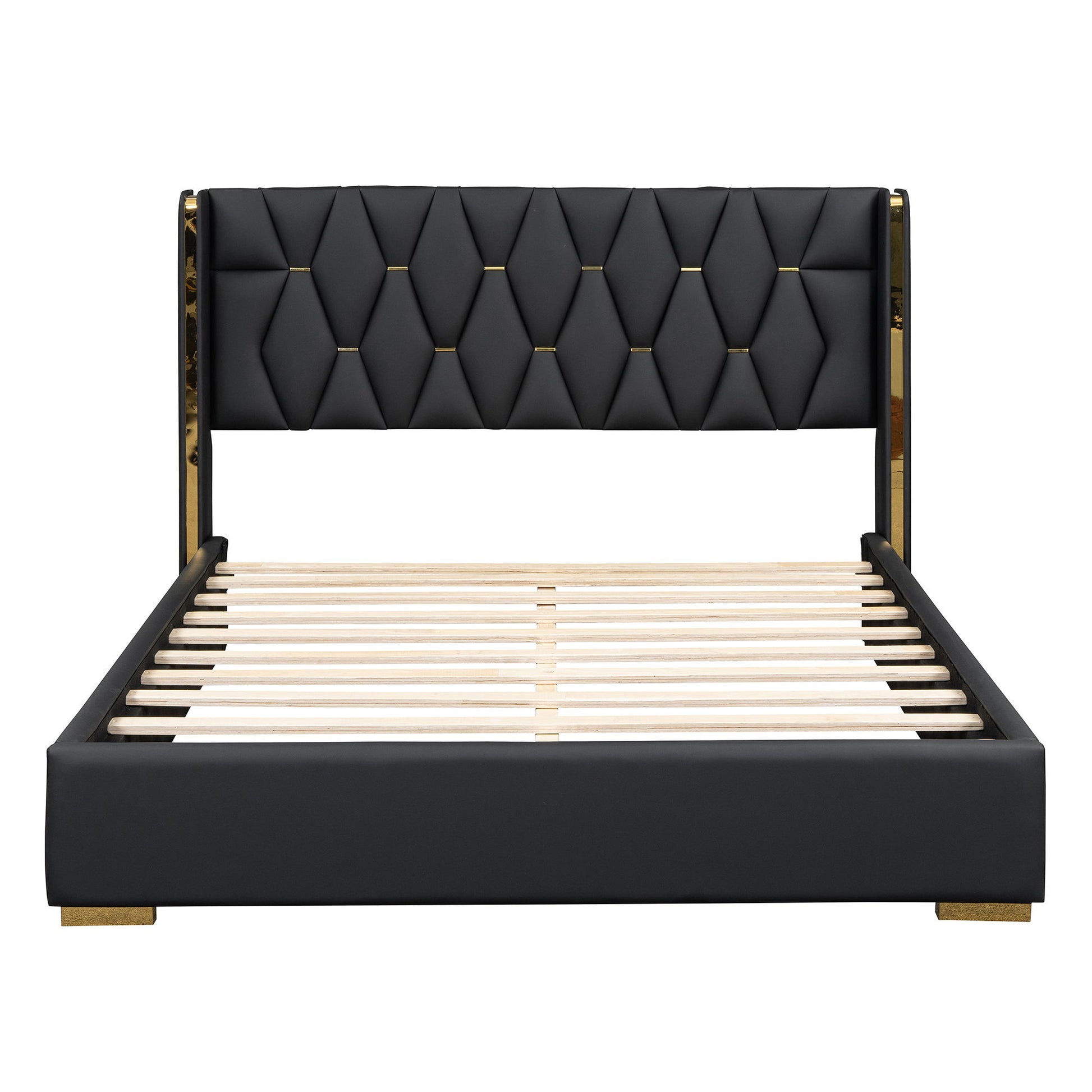 Upholstered Platform Bed With Strips - Black