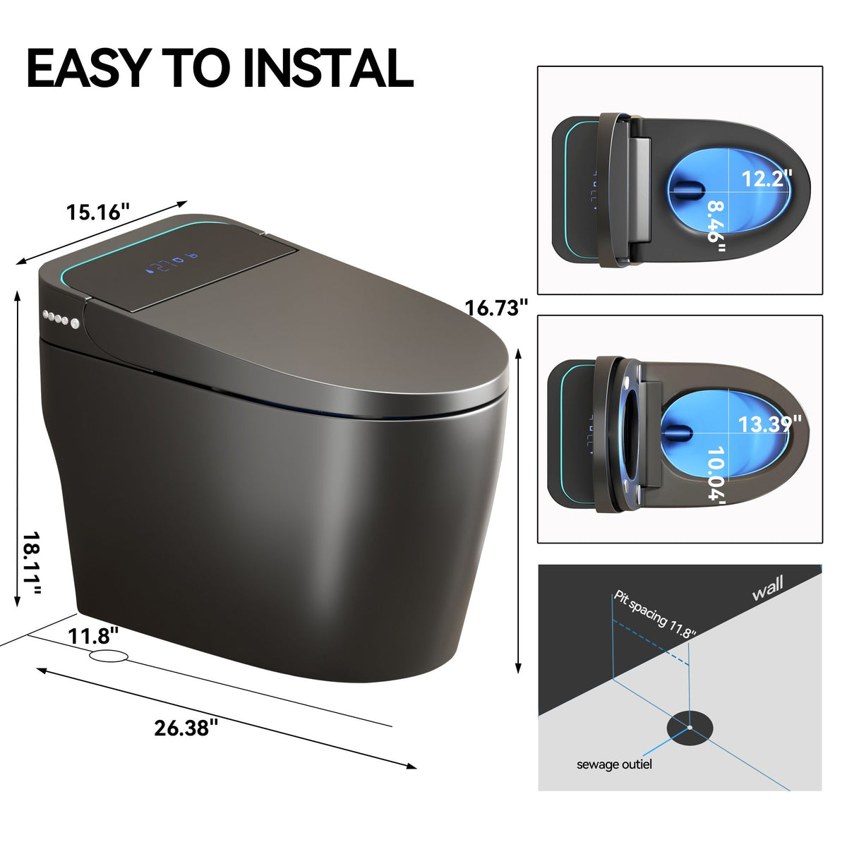 Smart Bidet Toilet With Auto Open / Close Seat