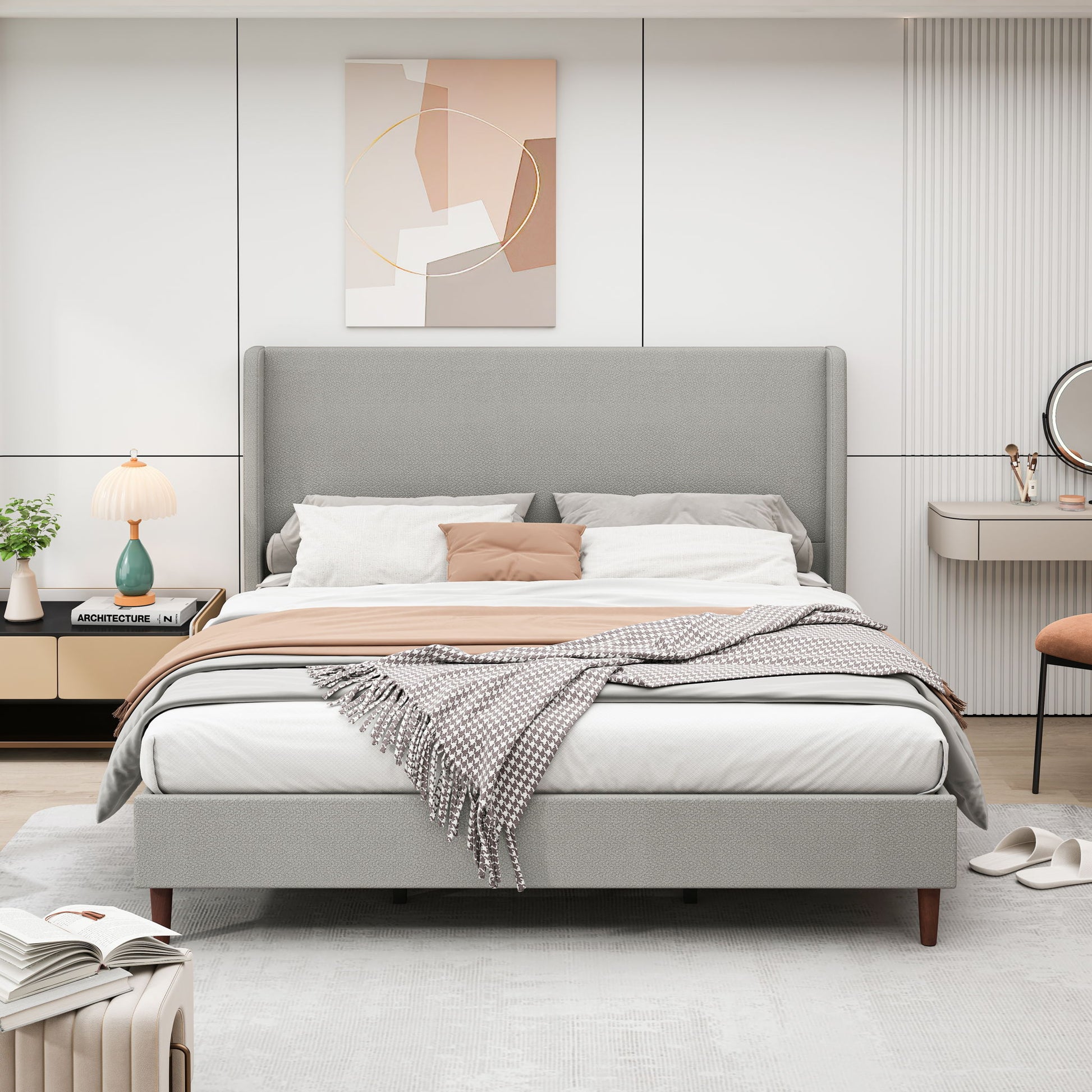 Upholstered Bed & High Headboard Design
