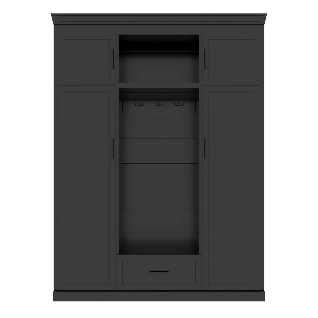 Hall Tree With Bench And 3 Hooks, Modern Entryway Storage Organizer Cabinet With 4 Doors, 1 Drawer And Adjustable Shelves