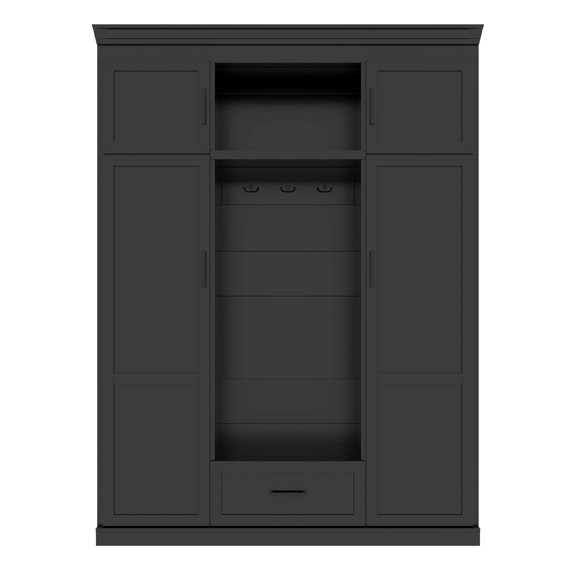 Hall Tree With Bench And 3 Hooks, Modern Entryway Storage Organizer Cabinet With 4 Doors, 1 Drawer And Adjustable Shelves