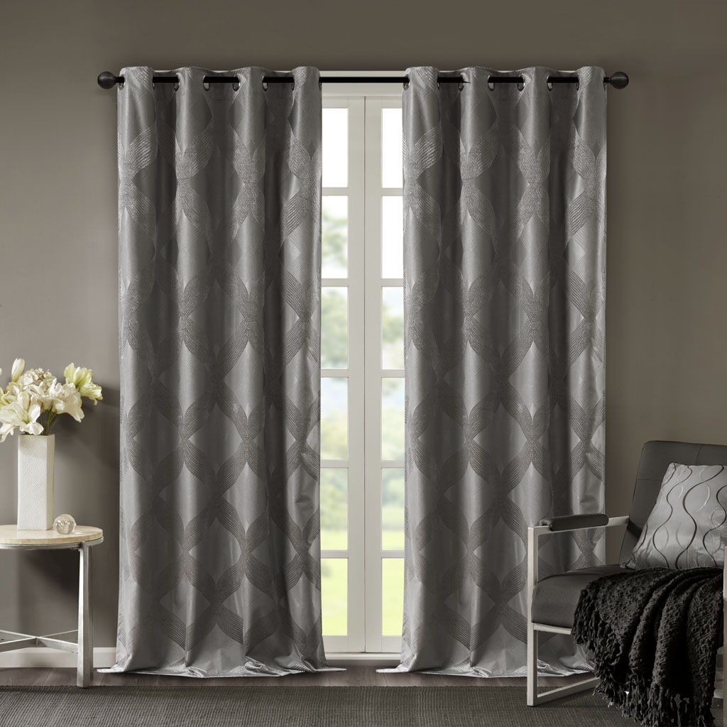 Bentley - 95" Ogee Knitted Total Blackout Panel - Charcoal