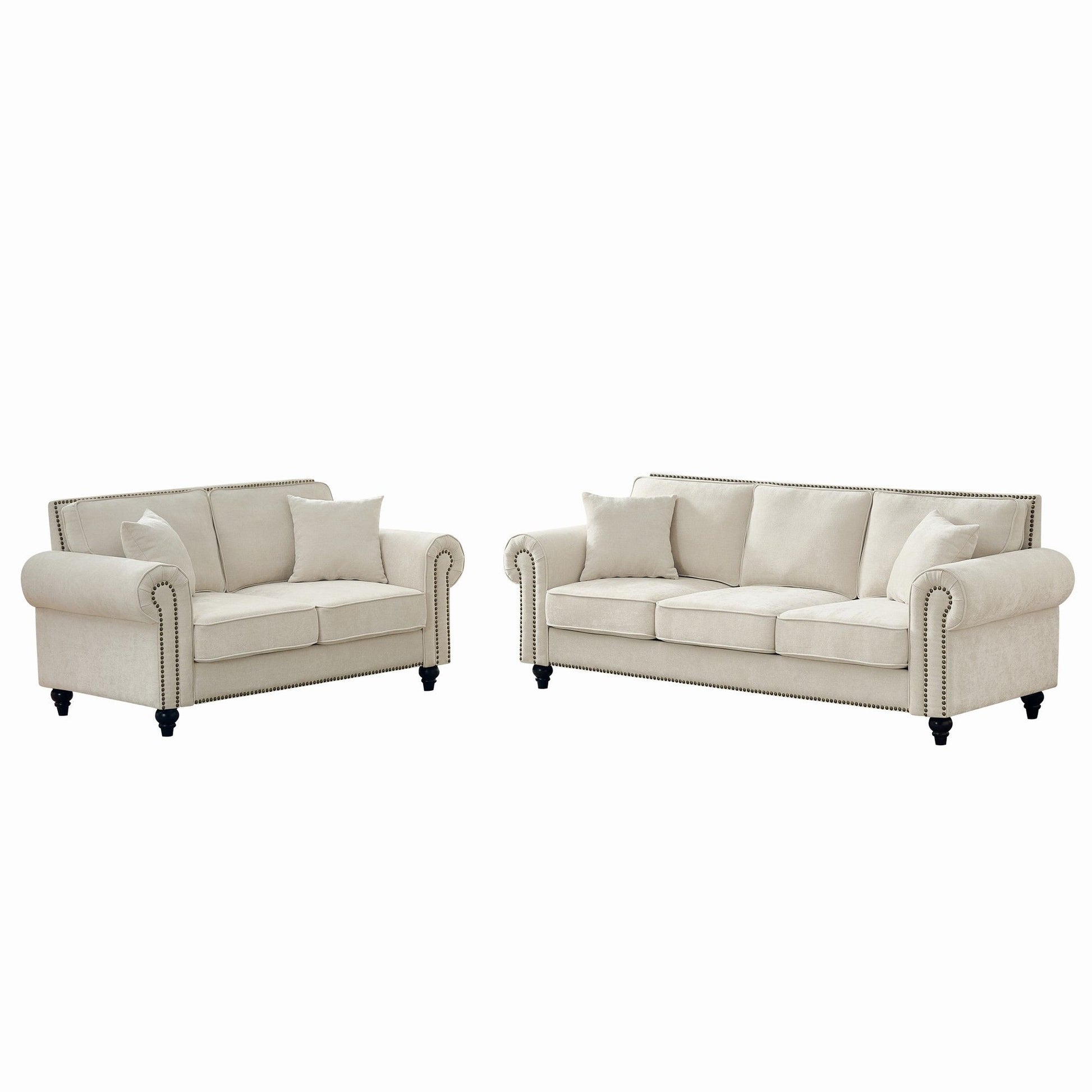 Modern 3 And 2 Seater Sofa With Rolled Arms, Tufted Upholstered Couch