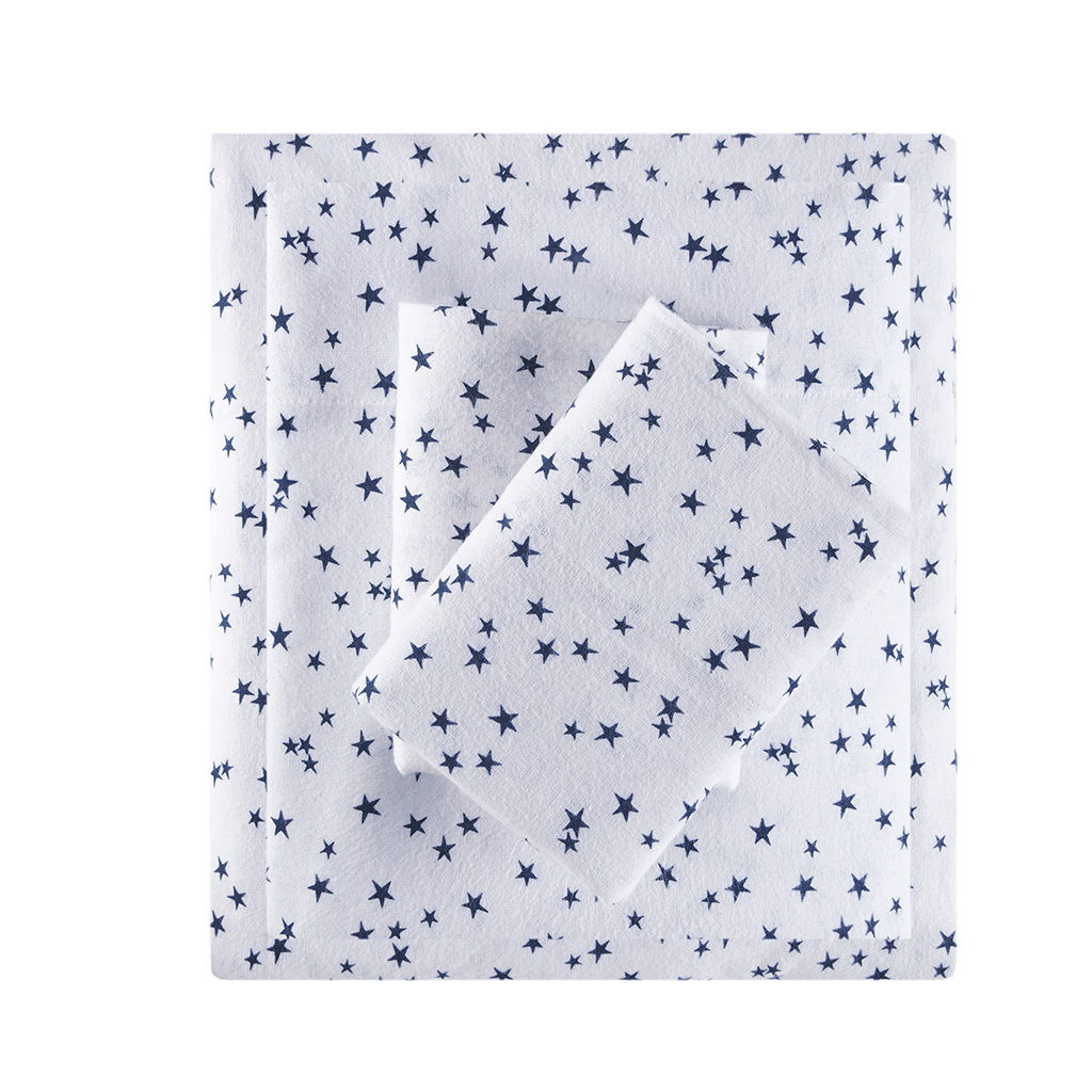 Cozy Soft - Twin Long Novelty Print Sheet Set - Blue Stars