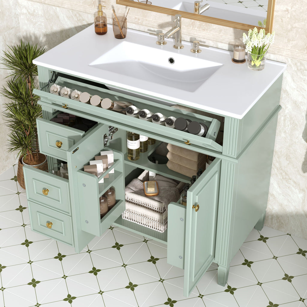 Bathroom Vanity With Sink, 3 Drawers & 2 Doors