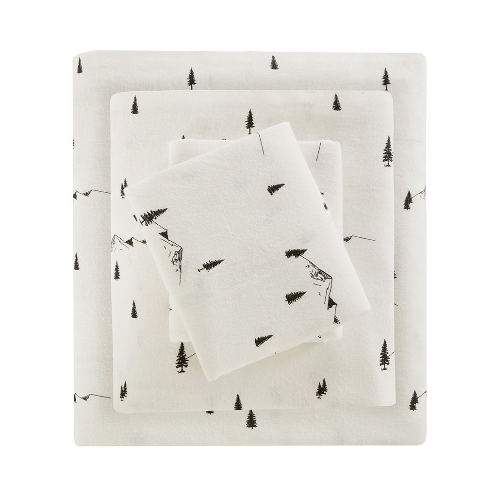 Cotton Flannel - King Sheet Set - Black Pine Trees