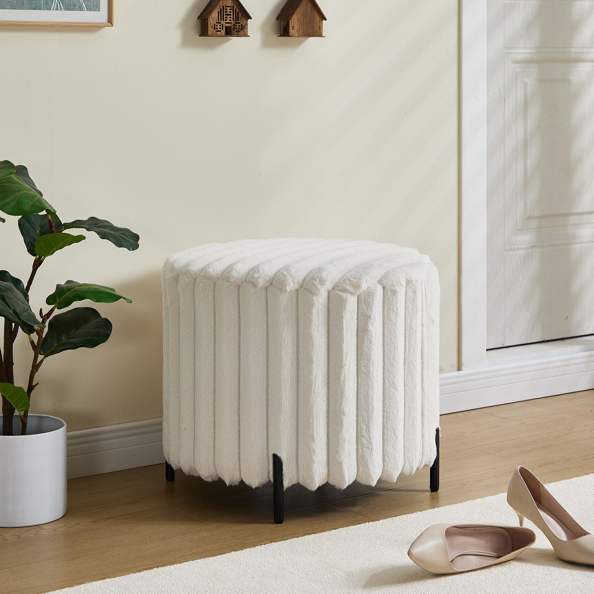 Wide Upholstered Round Pouf Ottoman Foot Rest