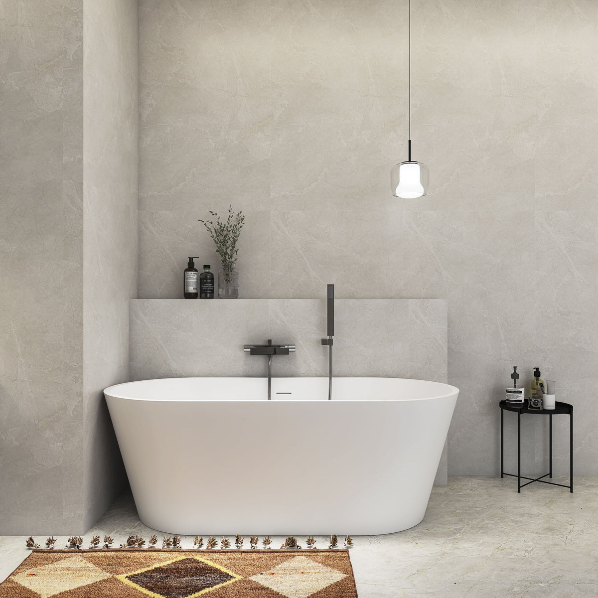 Solid Surface Freestanding Soaking Bathtub & Ergonomic Design