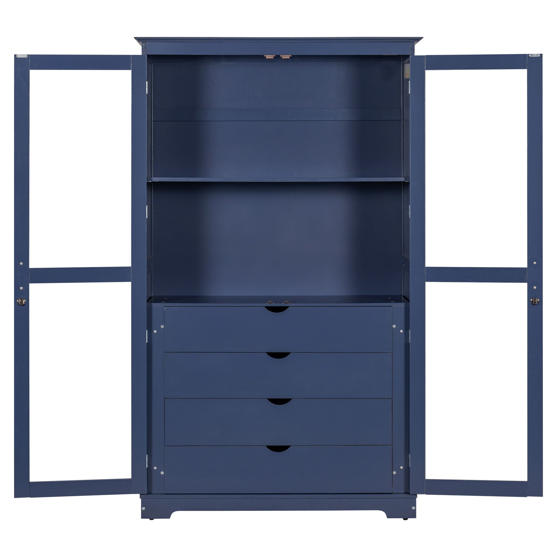 Kitchen Pantry, Freestanding Kitchen Storage Cabinet Display Cabinet With Glass Doors And 4 Built In Drawers For Living Room, Home Office - Blue