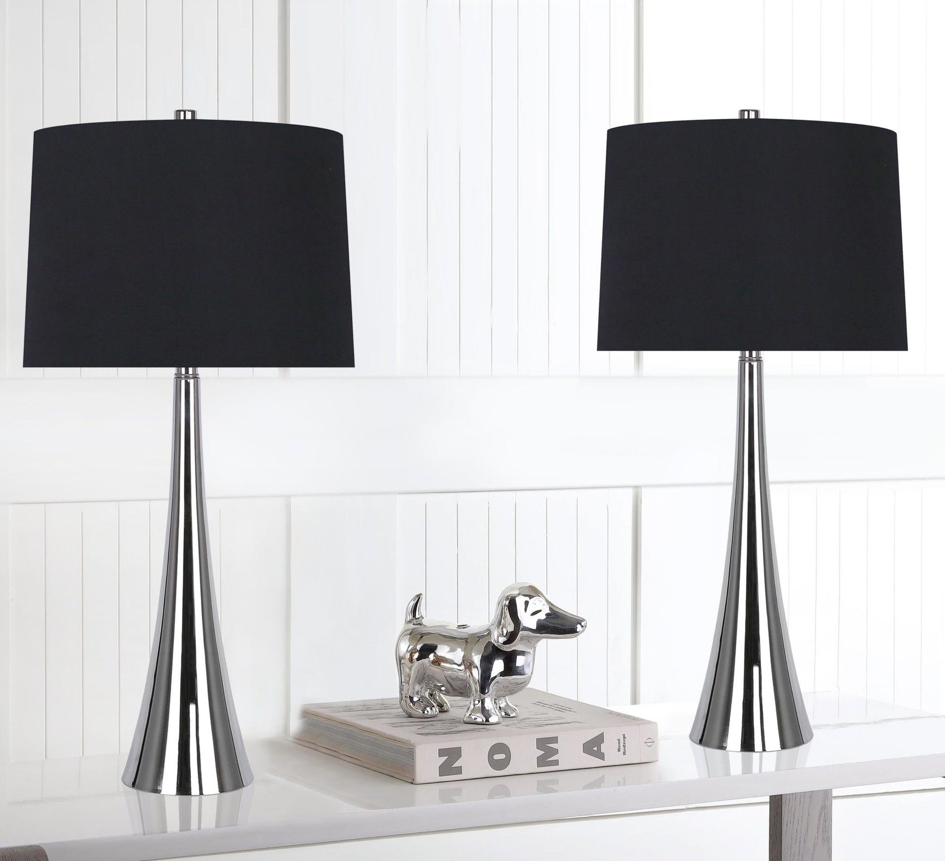 Diana - Contemporary Table Lamp (Set of 2) - Polished Nickel / Black Satin