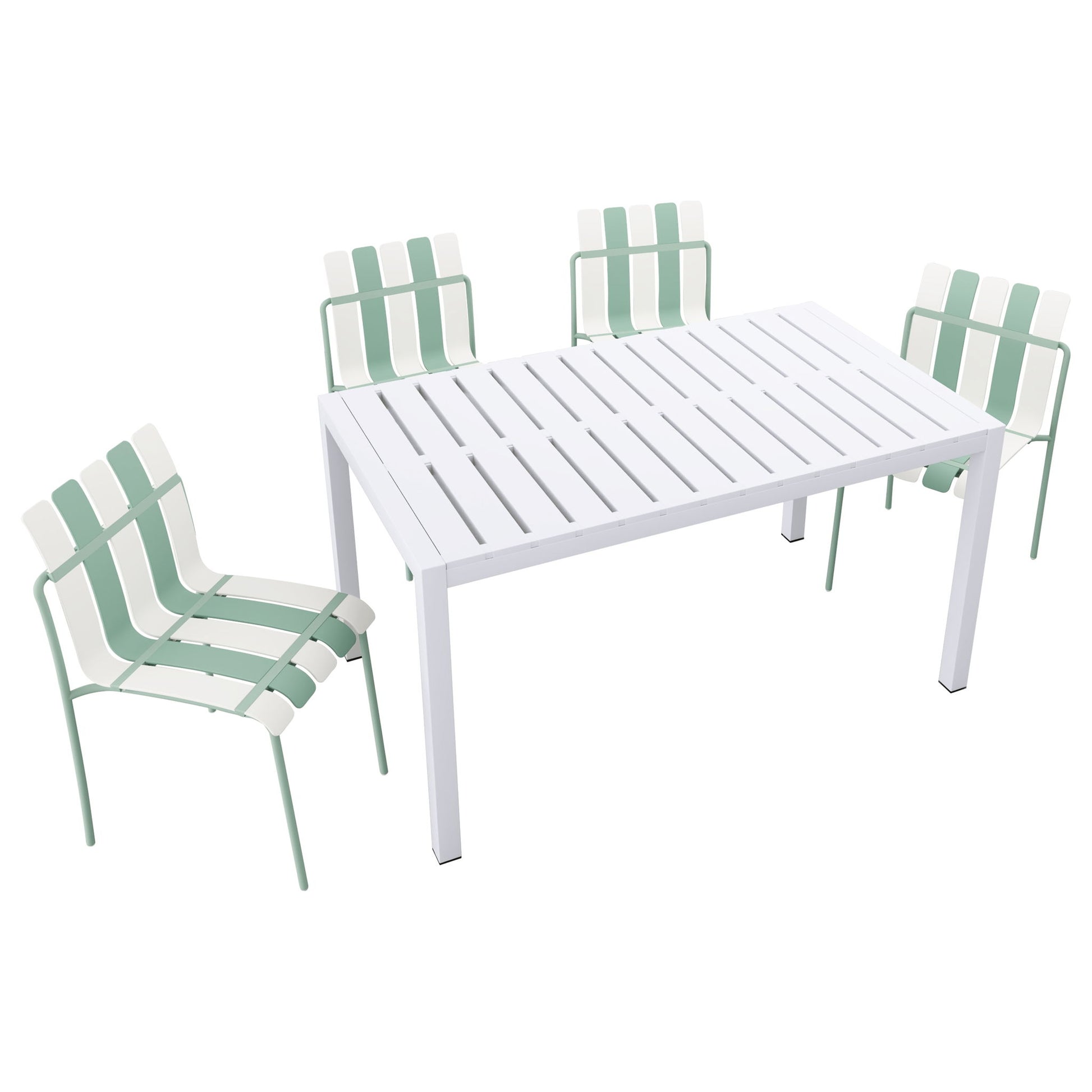 4 Piece Set Of Modern Color Block Designed Single Chairs With Long Table