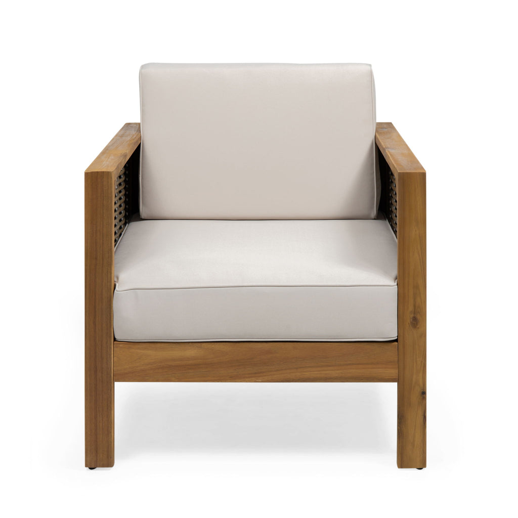 Outdoor Acacia Wood Club Chair With Wicker Accents
