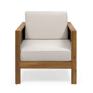 Outdoor Acacia Wood Club Chair With Wicker Accents