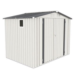 Outdoor Garden Storage Shed, Tool Shed With Pitched Roof Waterproof With 1 Window And 2 Lockable Door - White / Gray