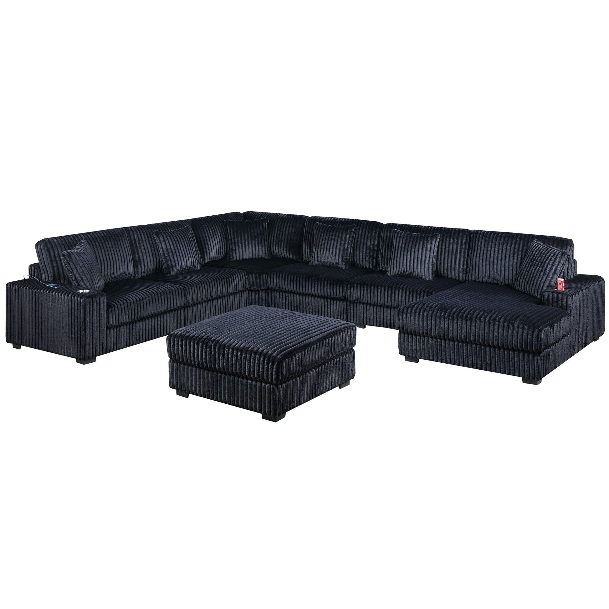Contemporary Style Modular Sectional Sofa Set With USB, Cup Holder
