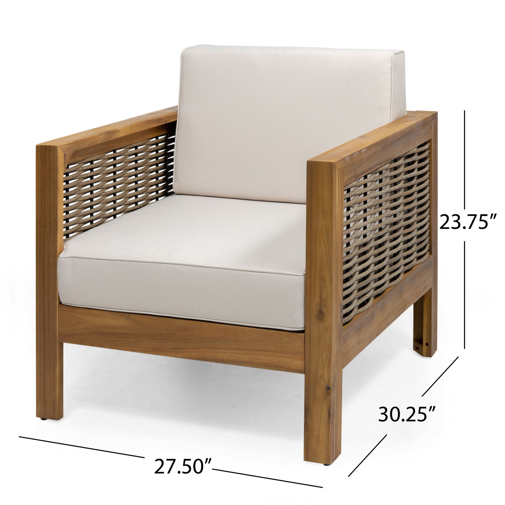 Outdoor Acacia Wood Club Chair With Wicker Accents