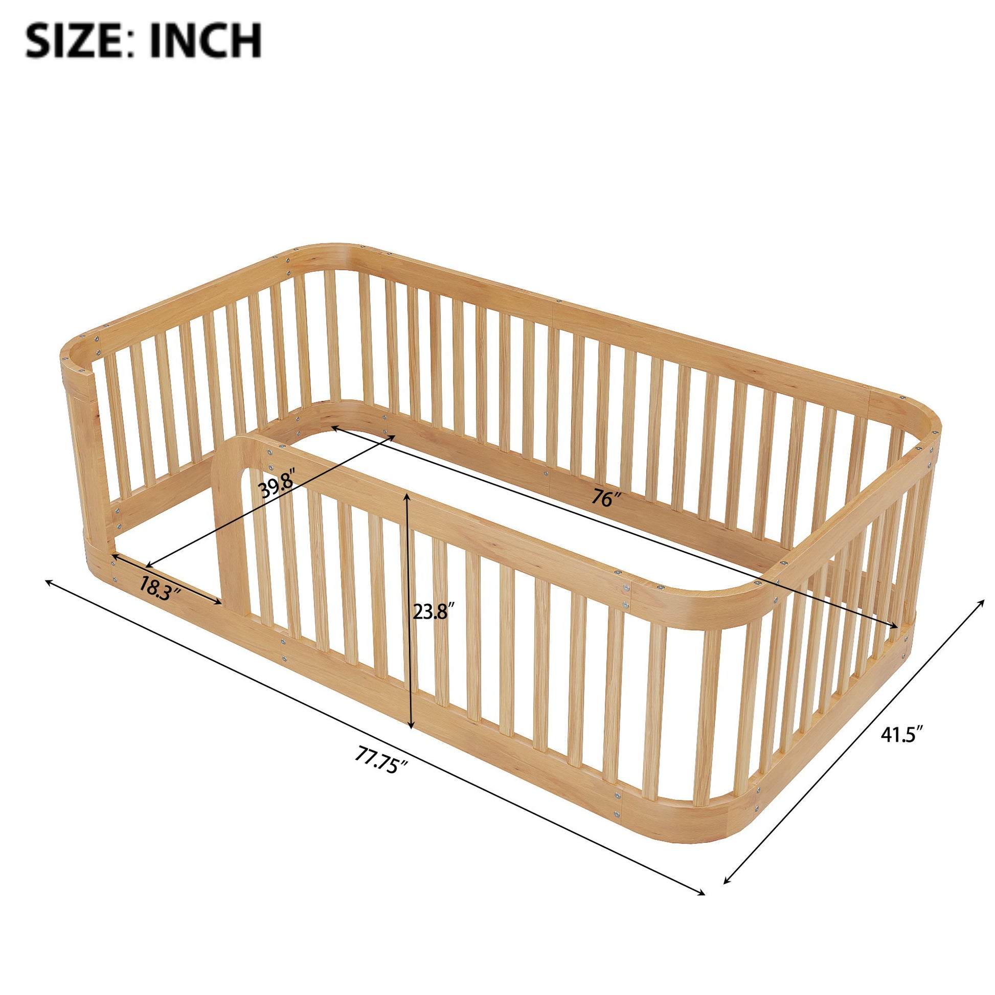 Wood Floor Bed Frame With Fence