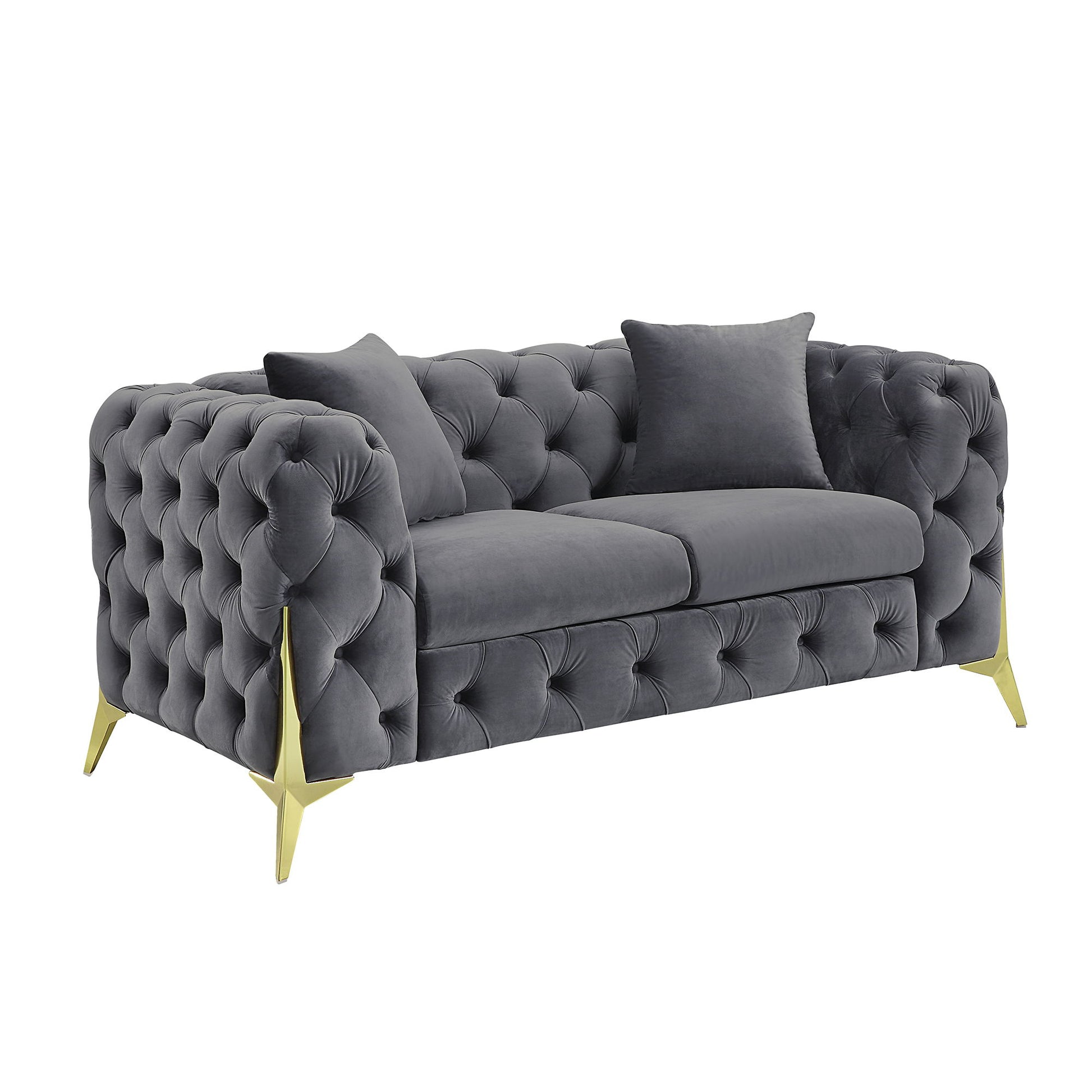 Loveseat With Diamond Button Tufting, Matching Throw Pillows