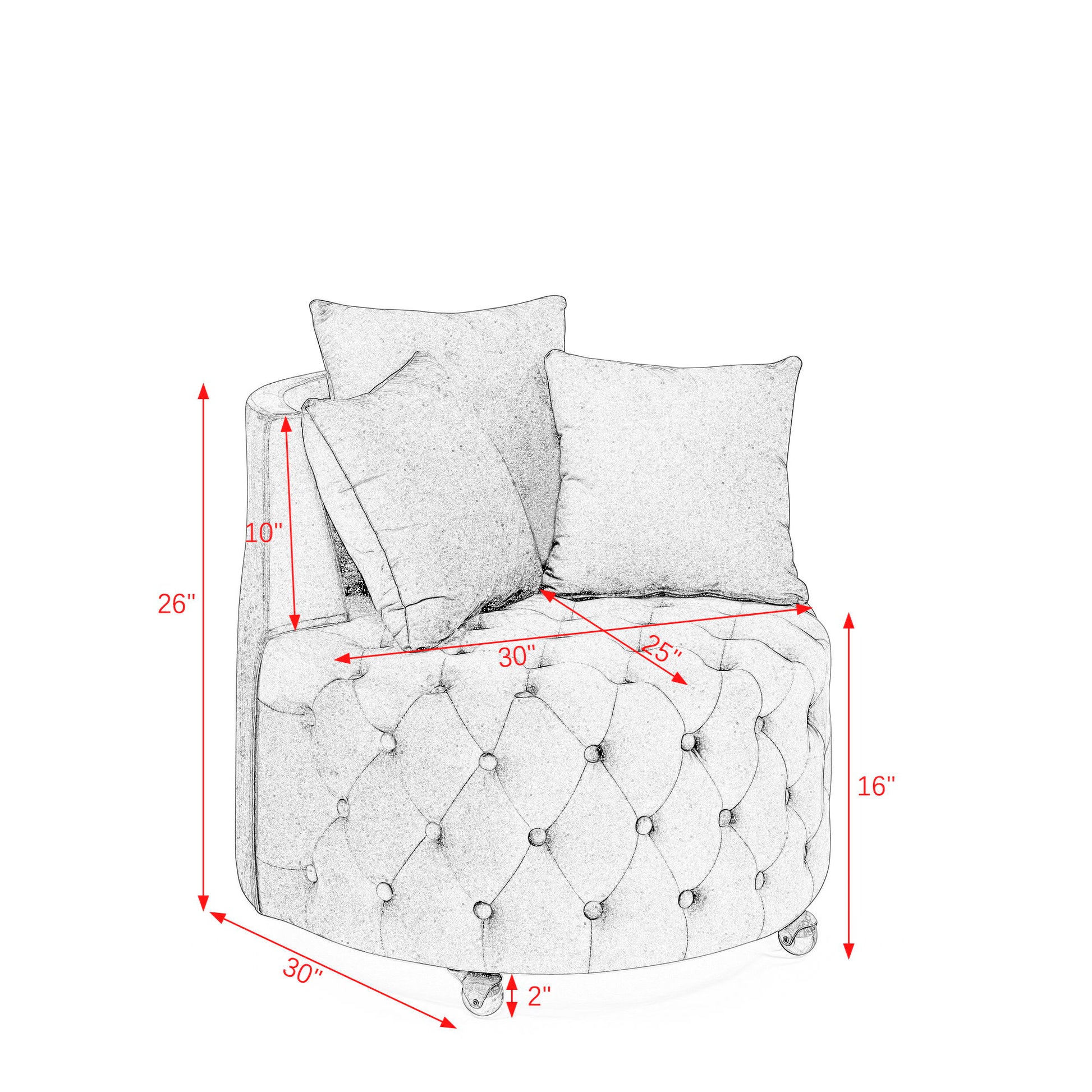 Modern Upholstered Swivel Chair With Button Tufted Design And Movable Wheels