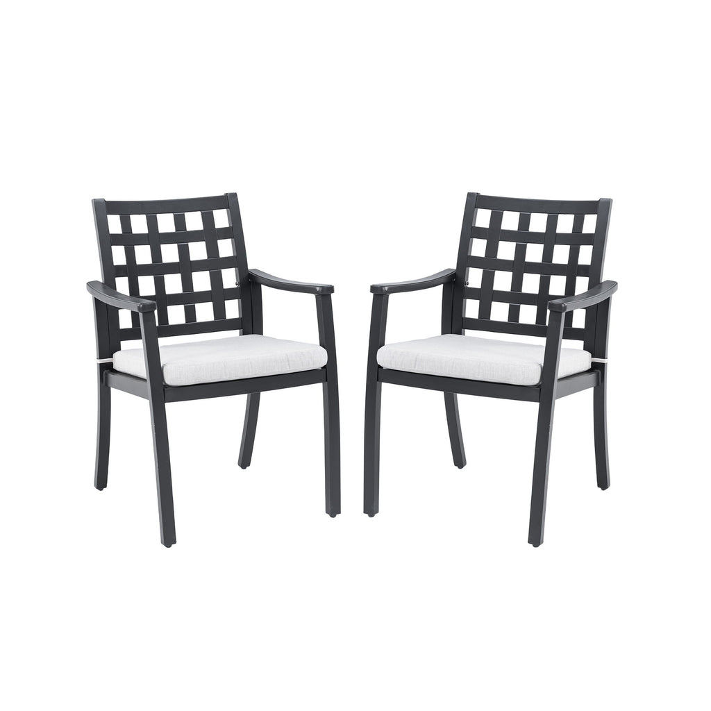 Modern Classic Cast Outdoor Patio Dining Chairs, Ergonomic Lattice Backrest Design, Sunbrella Cushion, Weather Resistant And Durable (Set of 2) - Ember Black