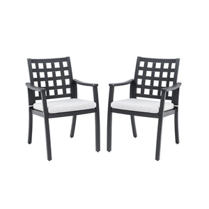 Modern Classic Cast Outdoor Patio Dining Chairs, Ergonomic Lattice Backrest Design, Sunbrella Cushion, Weather Resistant And Durable (Set of 2) - Ember Black
