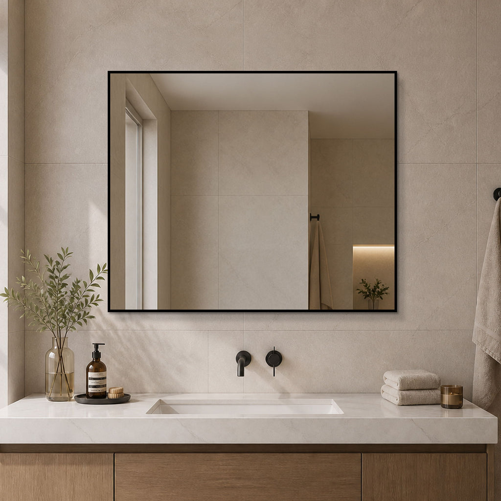 Rectangular Framed Bathroom Wall Mirror, Horizontal Or Vertical Mount