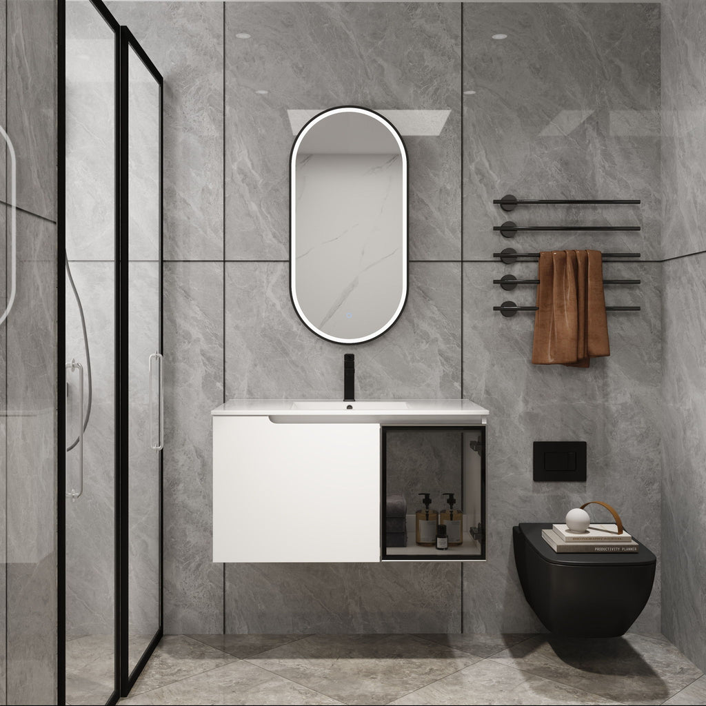 Wall Mounted Bathroom Vanity With Sink, 2 Soft Close Doors, Cabinet & Half Door
