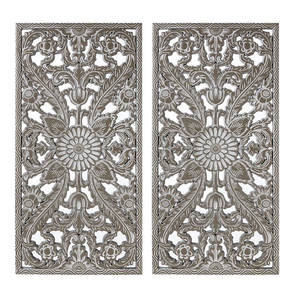 Botanical Panel - Botanical Panel Distressed Carved 2-Piece Wall Decor Set - Antique Green