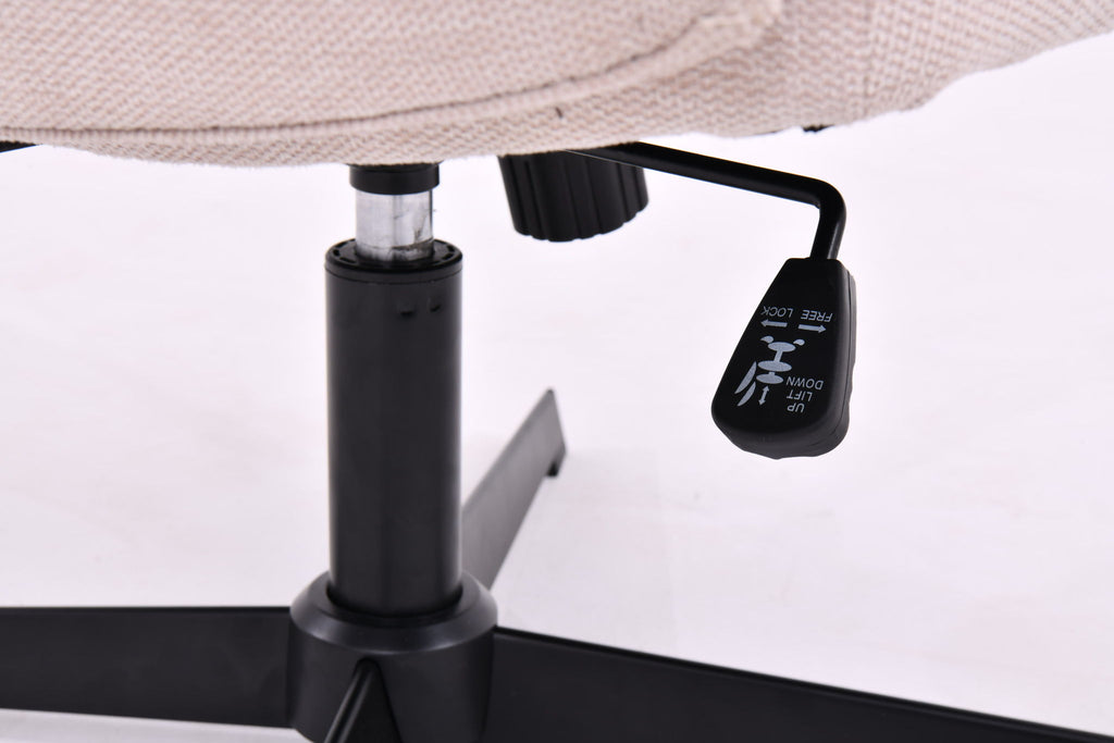 Cross Legged Office Chair, Wide Comfty Desk Chair, Vanity Home Chair No Wheels Armless Computer Task Chair, Swivel And Height Adjustable - Beige