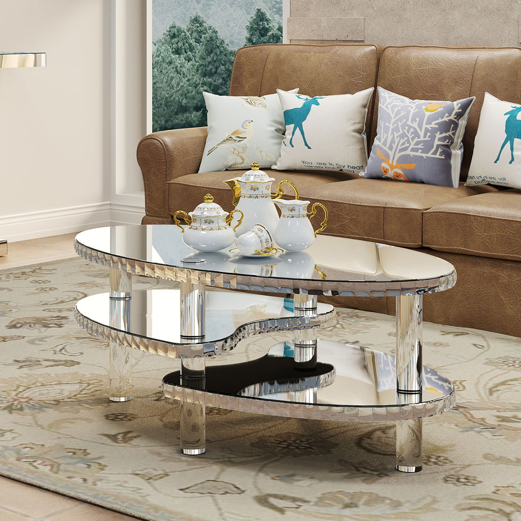 Coffee Table, Oval Double Layer Home Furnishing - Silver