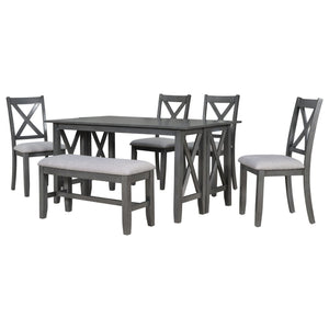 Foldable Dining Set For 6 With 4 Chairs And Bench, Space Saving Design - Gray