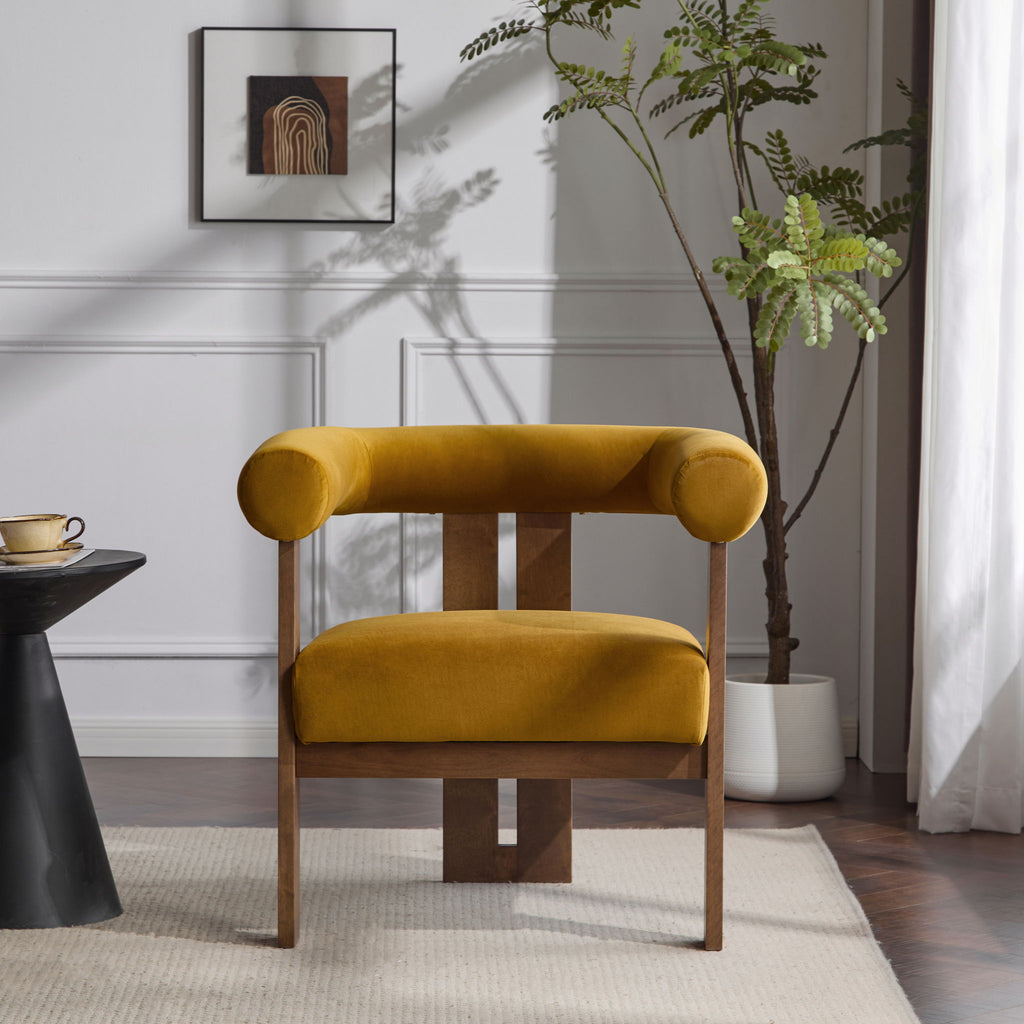 Modern Upholstered Round Arm Accent Chair With Upholstery