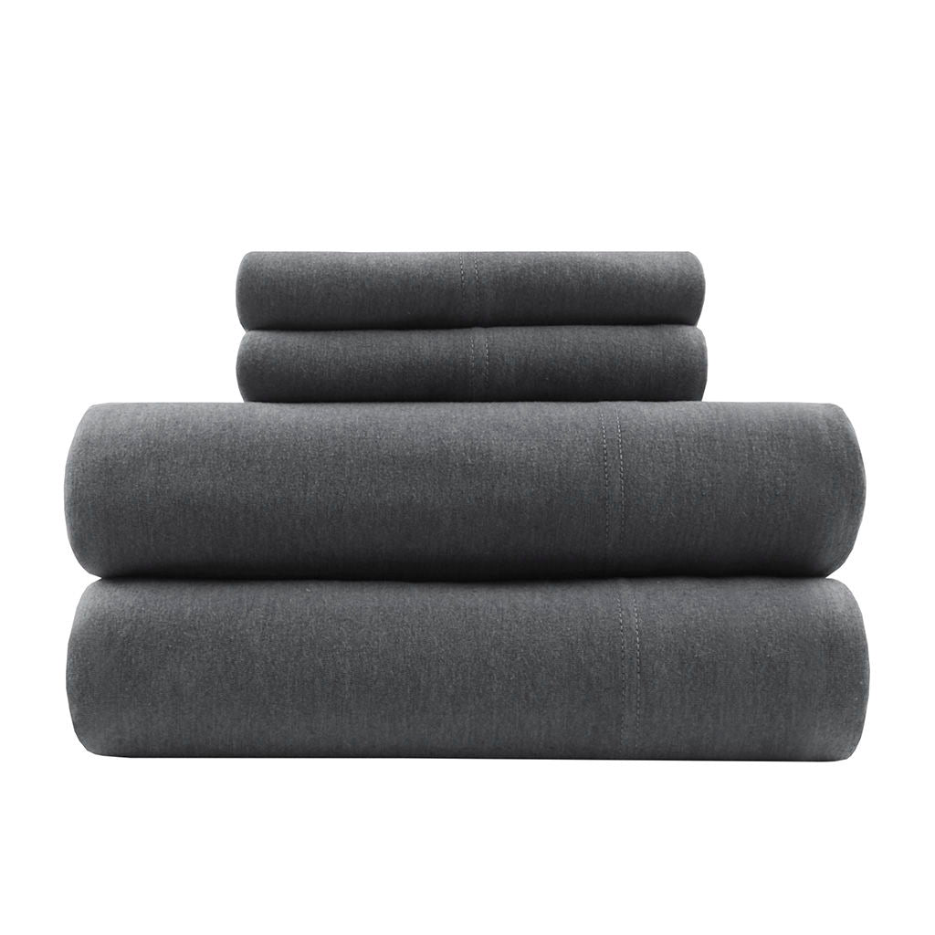 Cotton Blend Jersey Knit - Twin All Season Sheet Set - Dark Gray