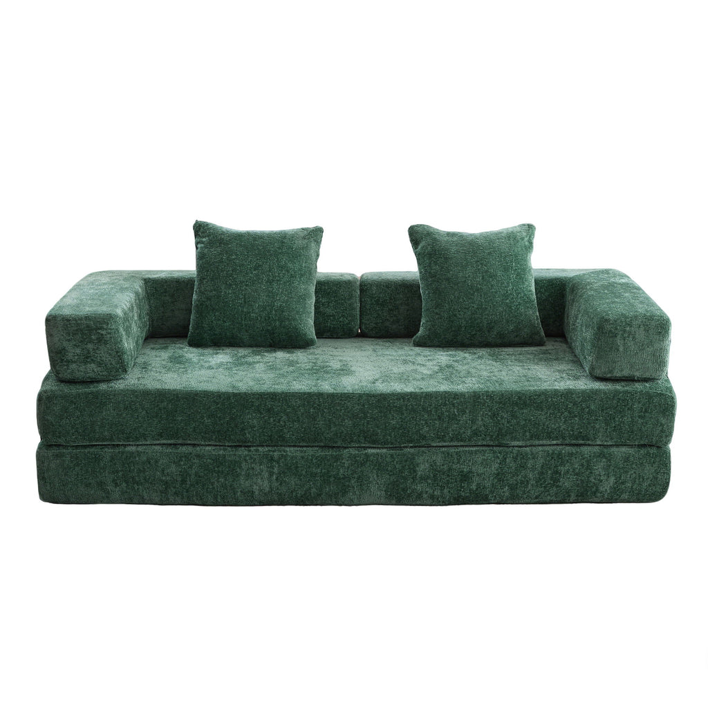 Convertible Floor Sofa Bed With Pillow Back Support Armrest