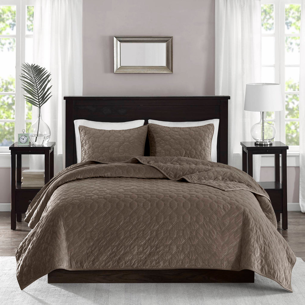 Harper - Reversible 3 Piece Coverlet Set - Taupe