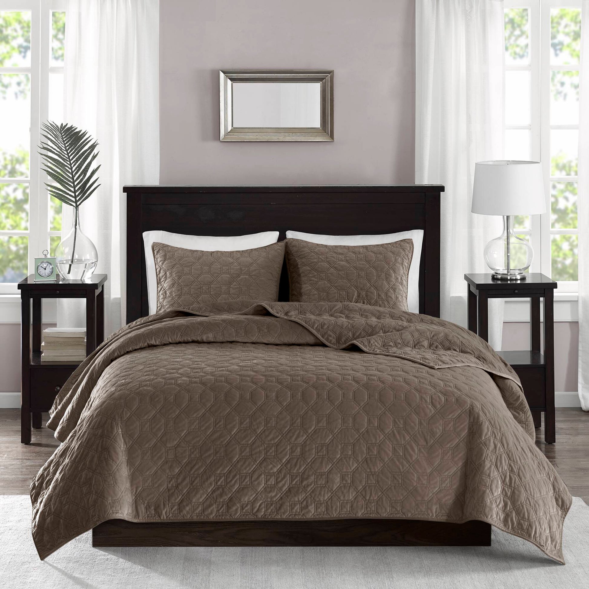 Harper - Reversible 3 Piece Coverlet Set - Taupe